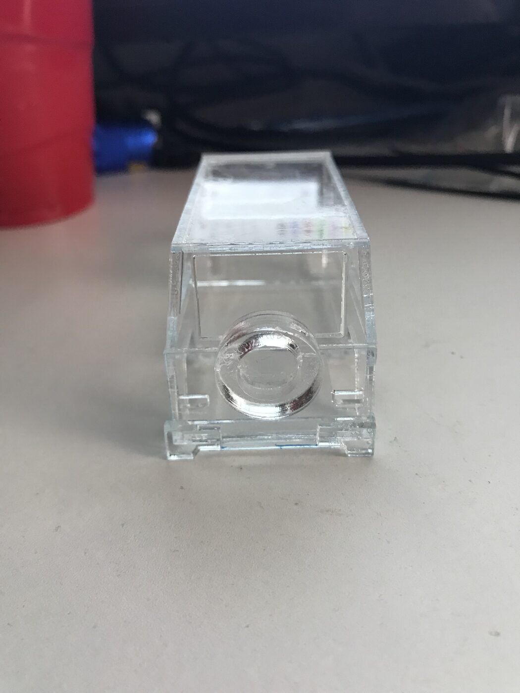 Front view of a clear acrylic SUV body